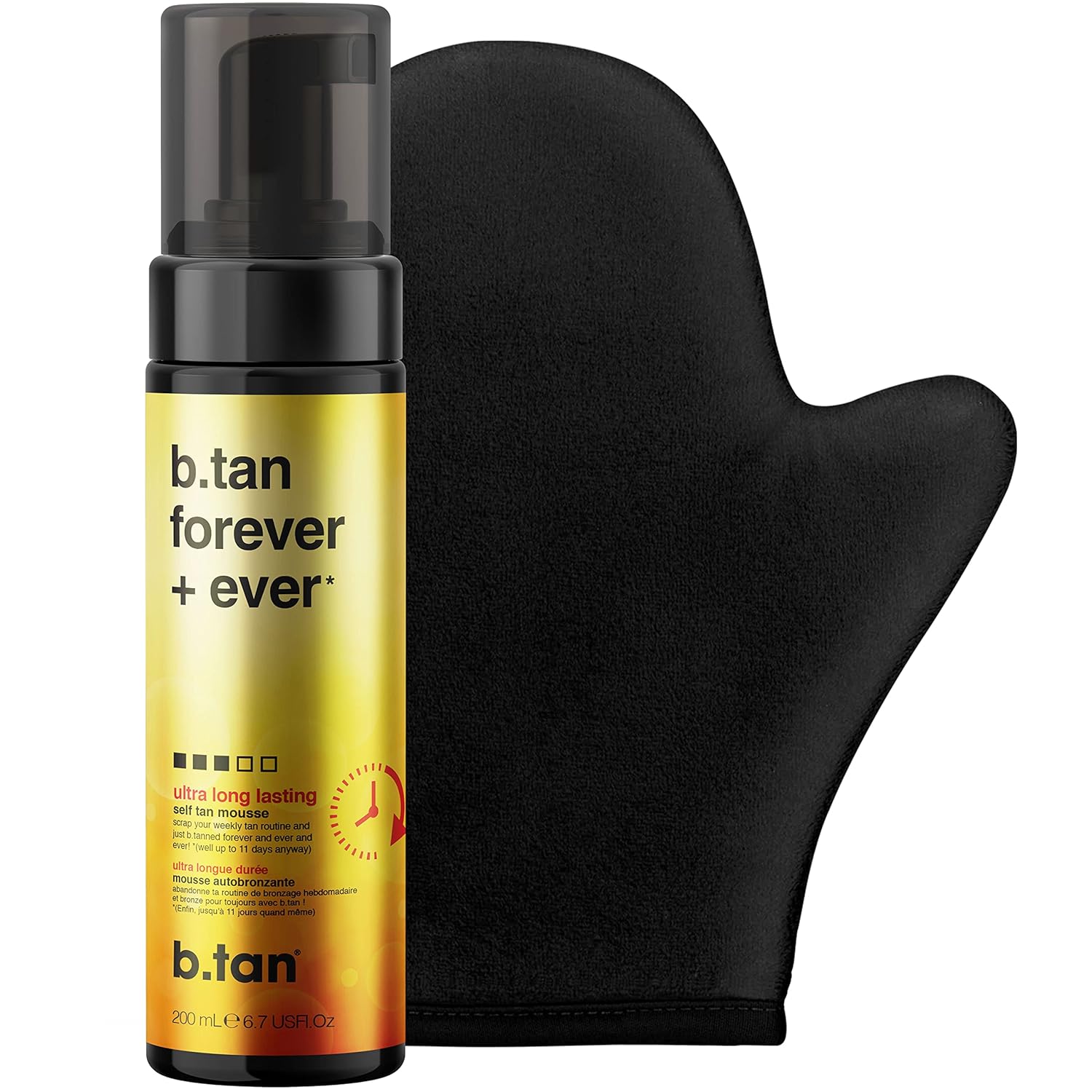 B.Tan Ultra Long Lasting Self Tanner Mousse & Mitt | Forever Bundle - Sunless Tanner Foam Lasts Up To 11 Days Self Tanning Mitt Applicator, 1 Hour Tanner, Fast Self Tan, No Fake Tan Smell, 6.7 Fl Oz