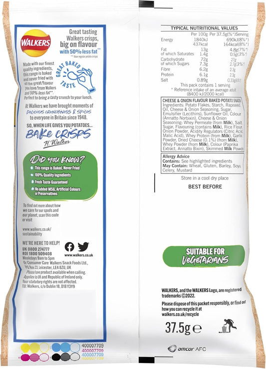Walkers Baked Cheese & Onion Snacks Crisps 32 X 37.5G