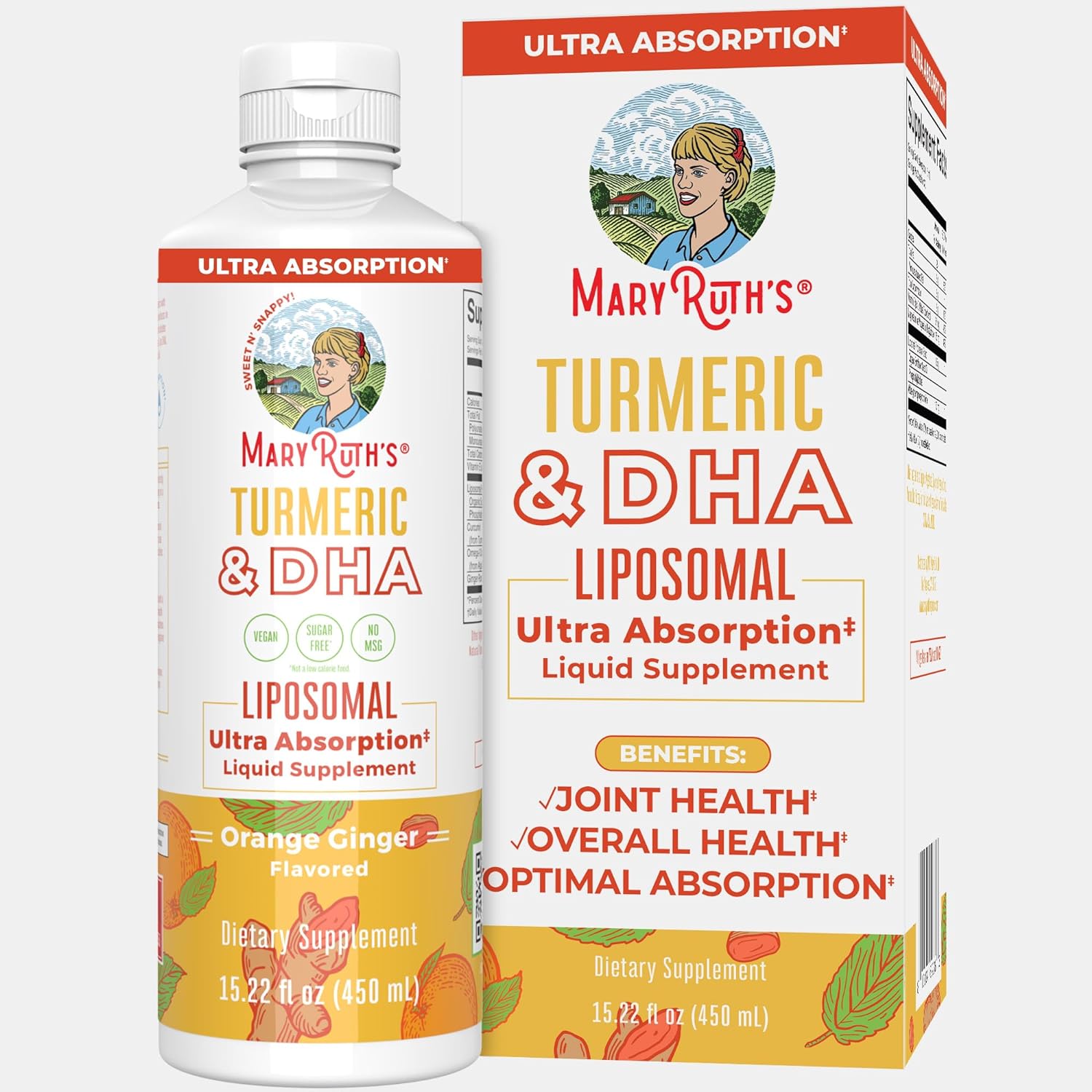 Maryruth'S | Liposomal Turmeric & Dha | Curcumin | Ginger Root Oil | Algal Dha & Vitamin E | Cognitive Function | Mood Support | Joint Health | Liquid Supplement | 15.22 Oz