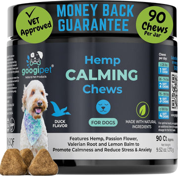 Googipet Hemp Calming Chews for Dogs - Separation Anxiety Relief for Dogs, Dog Calming Chews with Valerian Root, & Hemp, Non-Drowsy Dog Calming Treats - Helps Aid with Thunder, Shaking & Barking