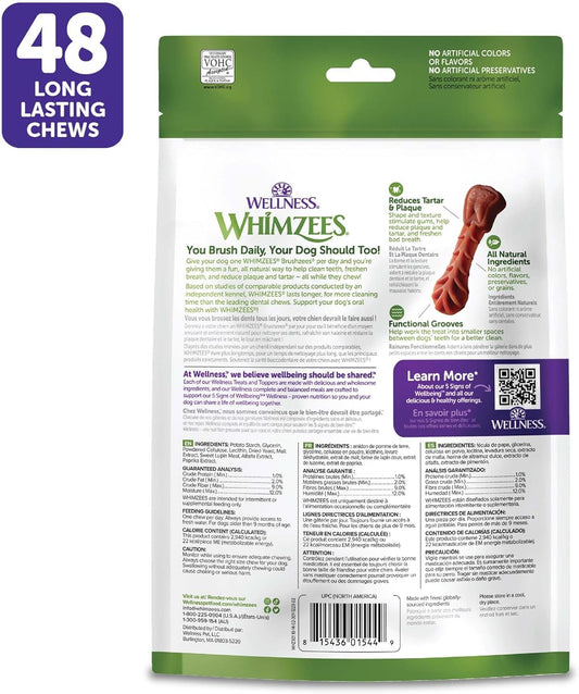 Whimzees By Wellness Brushing Dental Chews For Dogs, Grain-Free, Long Lasting Treats, Freshens Breath Extra Small Breed, 48 Count