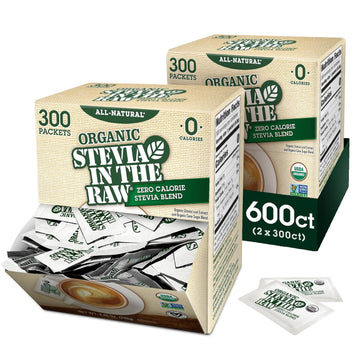 Stevia In The Raw Organic Stevia Sweetener Packets, 300 Ct Box, 2 Pack, Zero Calorie Stevia Sugar Substitute Packets, No Erythritol Or Artificial Flavors, Usda Organic, Non-Gmo Project Verified, Vegan