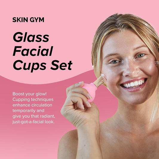 Skin Gym Facial Cupping Set, Glass Face Cupping Tool For Massage Therapy, Sculpting, & Toning Chin, Jawline & Neck, 2 Piece