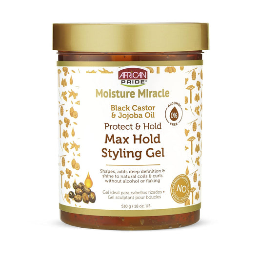 African Pride Moisture Miracle Protect & Hold Max Hold Styling Hair Gel (3 Pack), For Natural Coils & Curls, 18 oz