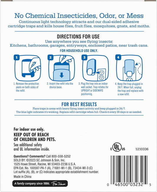 Raid Essentials Flying Insect Light Trap Starter Kit, 2 Plug-In Devices + 2 Cartridges, Featuring Light Powered Attraction