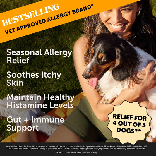 Pet Honesty Allergy Itch Relief For Dogs - Dog Allergy Support Immunity Supplement - Dog Allergy Chews, Probiotics For Dogs, Seasonal Allergies, Skin And Coat Supplement - Peanut Butter (90Ct)