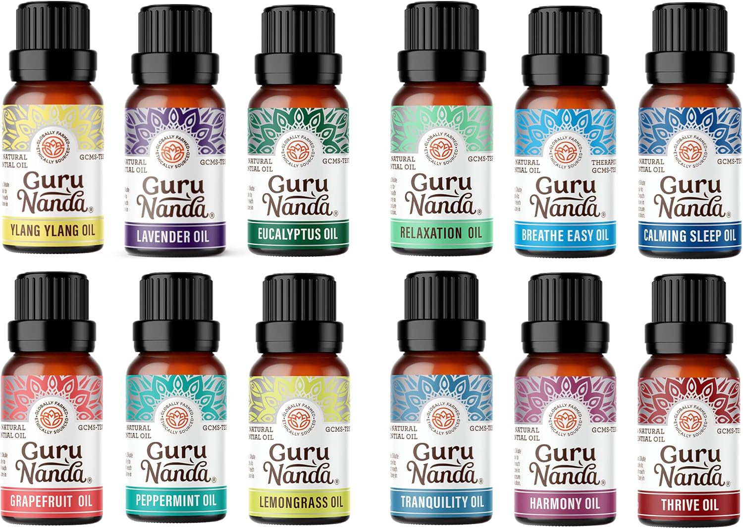 Gurunanda Essential Oils Set For Diffusers - Set Of 6 Single Essential Oils And Set Of 6 Essential Oil Blends