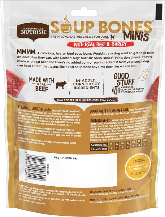 Rachael Ray Nutrish Soup Bones Minis Dog Treats, Beef & Barley Flavor, 6 Mini Bones (Pack Of 8)