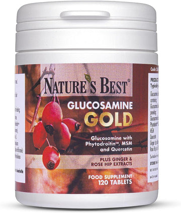 Glucosamine Gold | High Strength 1400Mg 100% Plant-Based | 120 Tablets | All-In-One Formula With Phytodroitin™, Chondroitin, Ginger, Rosehips And Quercetin | Taste Free Tablets | Made In The Uk