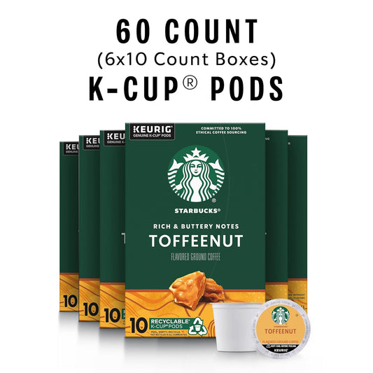 Starbucks K-Cup Coffee Pods, Toffeenut Flavored Coffee, Naturally Flavored, 100% Arabica, 6 Boxes (60 Pods Total)