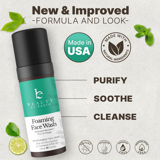 Beauty By Earth Foaming Face Wash Cleanser – Gentle, Non-Toxic Daily Facial Wash For Sensitive & Oily Skin, Natural & Organic Ingredients, Made In Usa