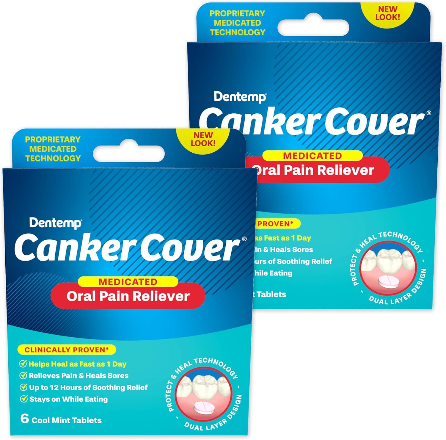 Dentemp Canker Sore Medicine 2Pk Canker Cover - Oral Pain Reliever (12 Count) - Treatment To Relieve Canker Pain, Mouth Sores & Mouth Irritation - Fast Acting Canker Sore Relief Tablets For Adults