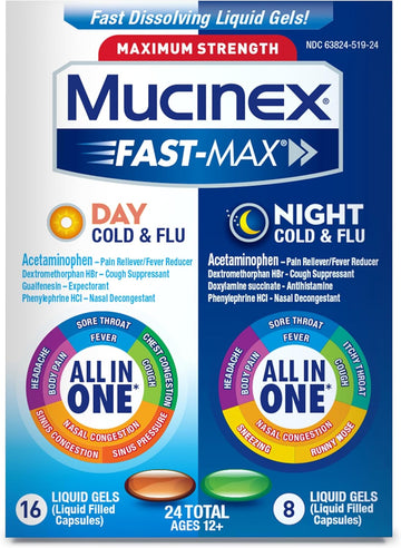 Mucinex Fast-Max Liquid Gels For Day/Night Cold And Flu, 24 Count
