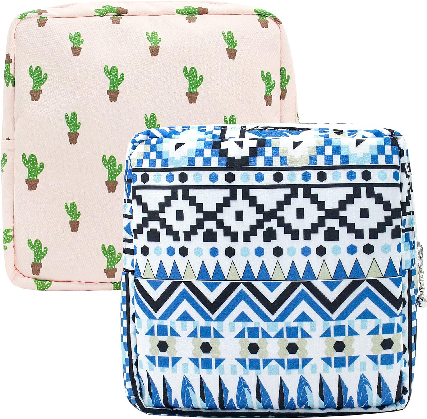 Period Bag Sanitary Napkin Storage Bag Portable Menstrual Period Sanitary Pouch Zipper Tampons Collect Bag (Cactus+Bohemia)