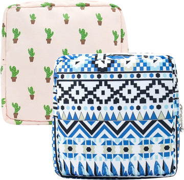 Period Bag Sanitary Napkin Storage Bag Portable Menstrual Period Sanitary Pouch Zipper Tampons Collect Bag (Cactus+Bohemia)