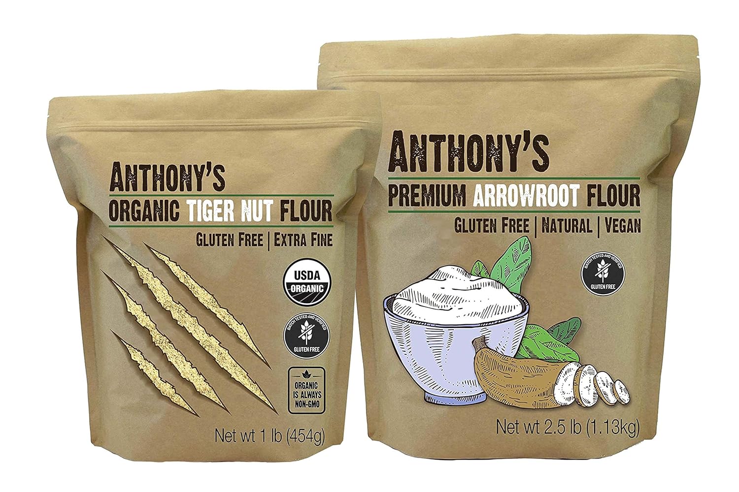 Anthony'S Premium Arrowroot Flour 2.5Lb &. Organic Tigernut Flour 1Lb Bundle