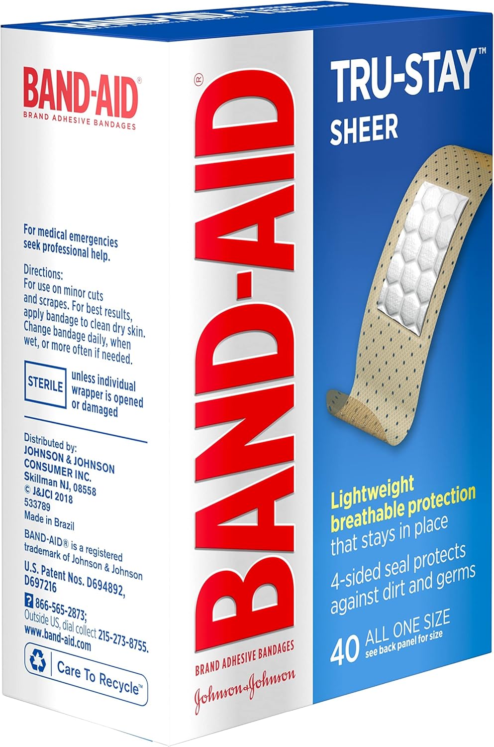 Band-Aid Brand Tru-Stay Sheer Strips Adhesive Sterile Bandages for First Aid & Wound Protection, Individually Wrapped Wound Care Bandages for Minor Cuts & Scrapes, All One Size, 40 ct : Health & Household