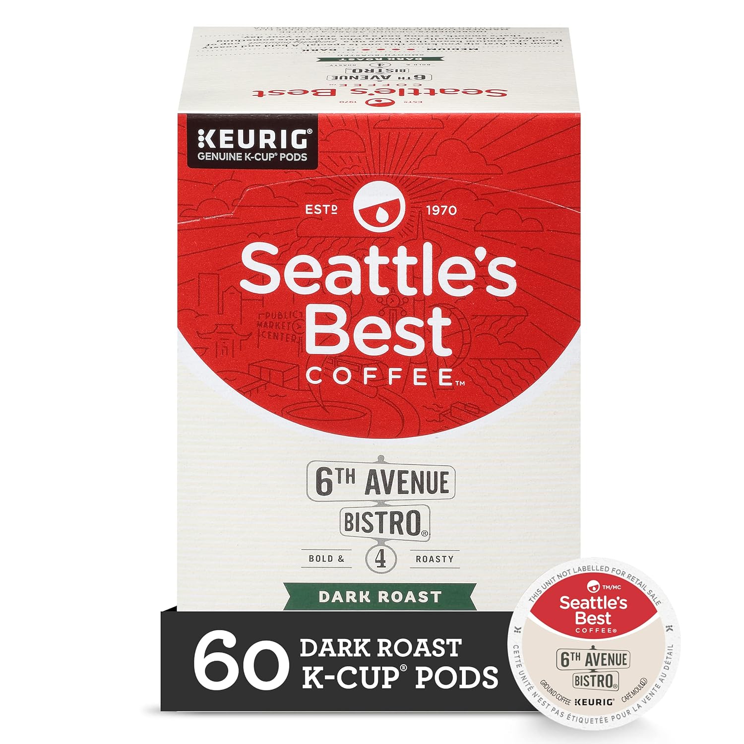 Seattle's Best Coffee 6th Avenue Bistro Dark Roast K-Cup Pods | 10 Count (Pack of 6)
