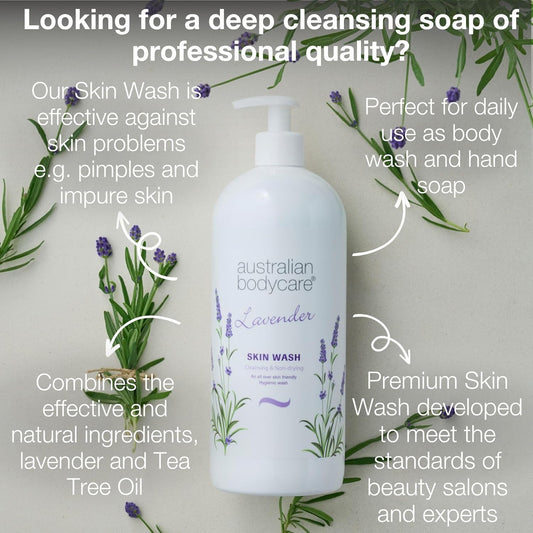 Australian Bodycare Skin Wash Professional 1000 Ml | Tea Tree Oil + Lavender Body Wash For The Skin | Relieves Spots And Pimples, Acne, Body Odor & Smelly Feet | Effective After Shaving And Waxing