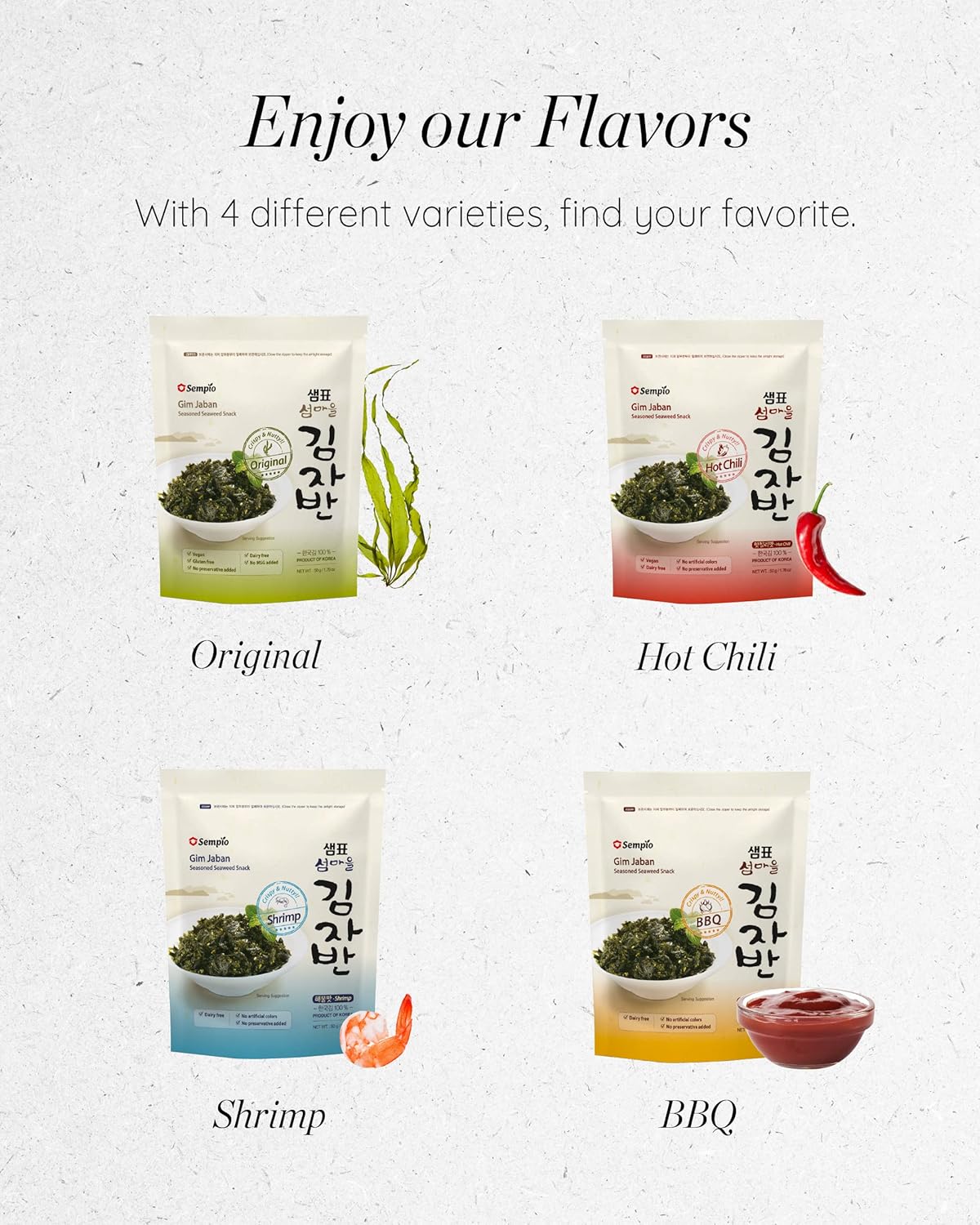 Sempio Crispy Seaweed Snack (Original, 50G(Pack Of 12)) - Savory Seasoned Seaweed Sprinkles, Gim Jaban. Healthy Korean Snack. Vegan, No Preservatives, Dairy-Free
