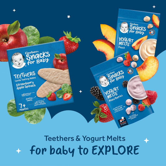 Gerber Baby Food, Baby Snacks, Discovery Pack, Teethers Strawberry Apple Spinach (2) and Yogurt Melts Mixed Berries (2) Peach (2), Crawler (8+ Months) Variety Pack (Pack of 6)