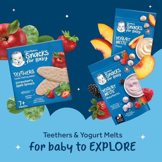 Gerber Baby Food, Baby Snacks, Discovery Pack, Teethers Strawberry Apple Spinach (2) And Yogurt Melts Mixed Berries (2) Peach (2), Crawler (8+ Months) Variety Pack (Pack Of 6)