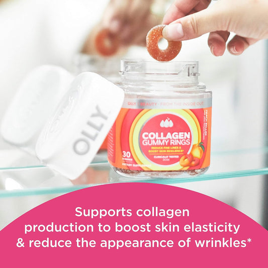 Olly Collagen Gummy Rings, 2.5G Of Clinically Tested Collagen, Boost Skin Elasticity & Reduce Wrinkles, Adult Supplement, Peach Flavor, 30 Count