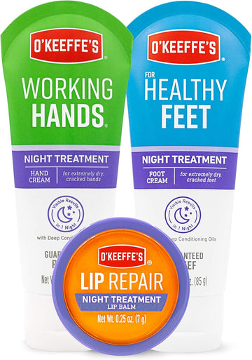 O'Keeffe'S Night Treatment Combo Pack Including Working Hands Night Treatment Hand Cream, Healthy Feet Night Treatment Foot Cream And Lip Repair Night Treatment Lip Balm