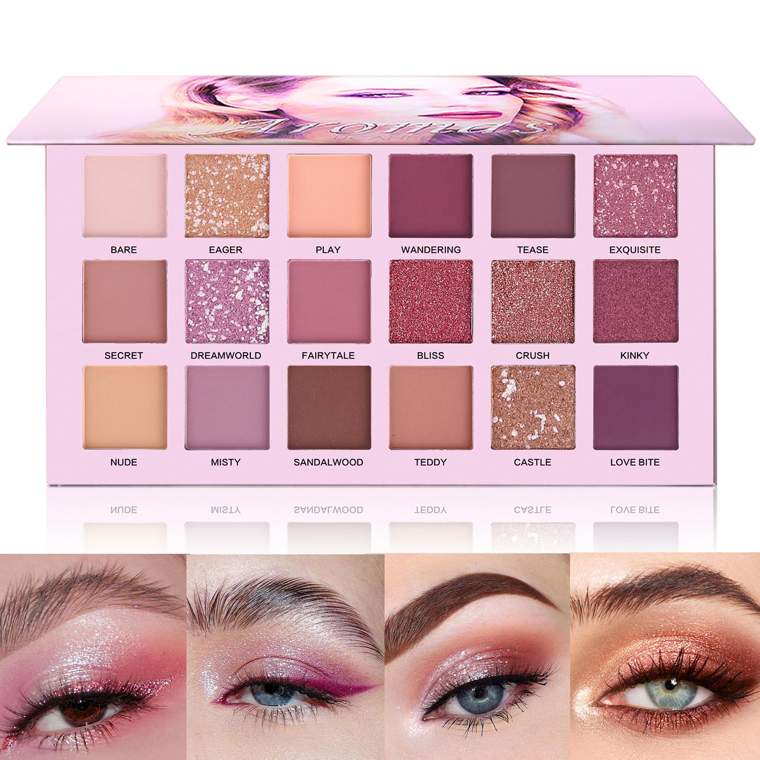 Ucanbe Professional 18 Colors Eyeshadow Makeup Palette, High Pigmented 10 Matte + 7 Shimmer + 1 Metallic Glitter, Velvety Creamy Blendable Long Lasting Eye Shadow Pallets Makeup Set Kit
