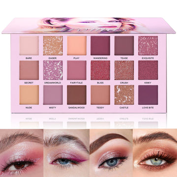 Ucanbe Professional 18 Colors Eyeshadow Makeup Palette, High Pigmented 10 Matte + 7 Shimmer + 1 Metallic Glitter, Velvety Creamy Blendable Long Lasting Eye Shadow Pallets Makeup Set Kit