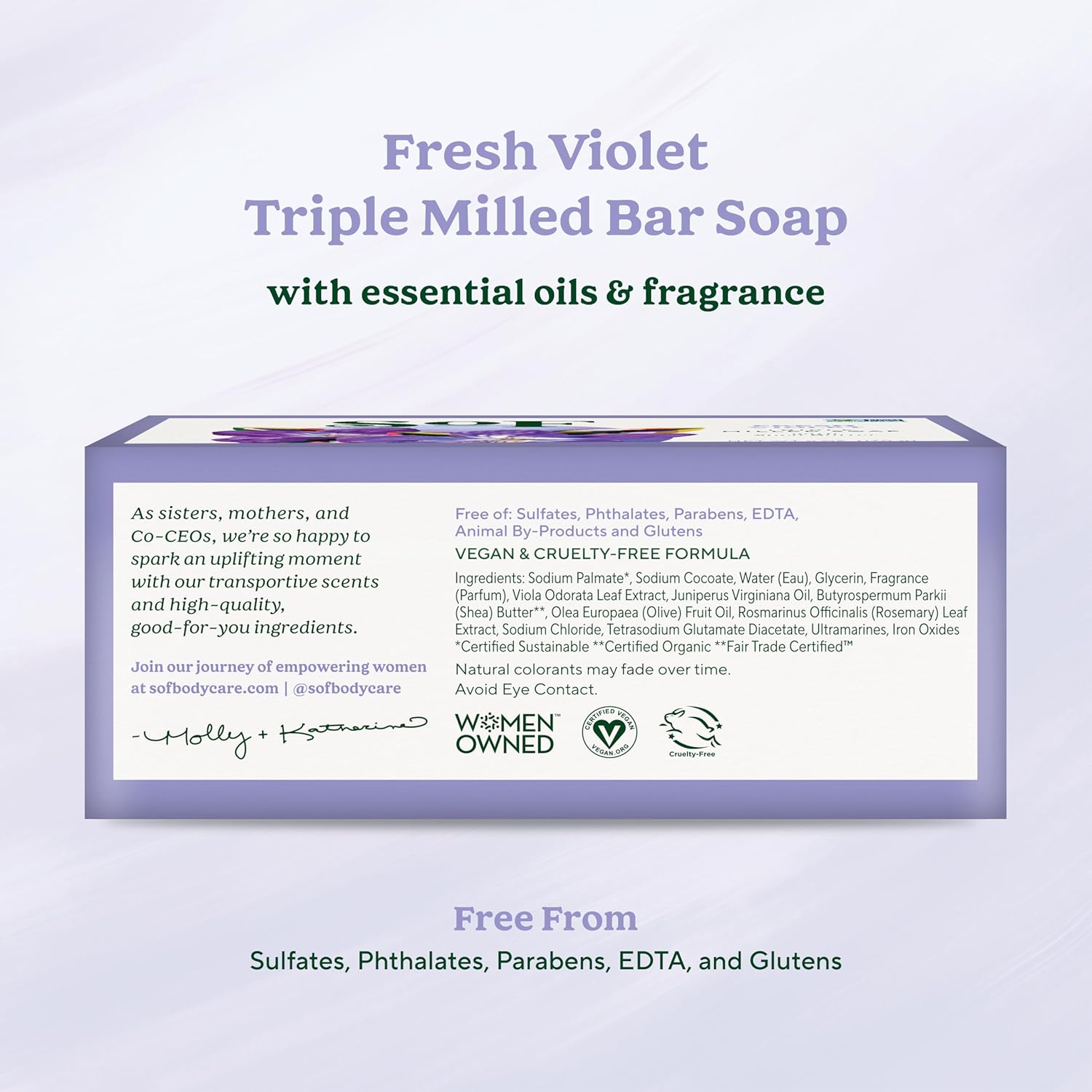Sof Triple Milled Bar Soap - With Coconut Oil & Organic Shea Butter- Vegan & Non Gmo- Free From Phthalates, Sulfates & Parabens- Lavender Fields - 6 Oz Bar 6 Bars