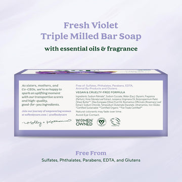 Sof Triple Milled Bar Soap - With Coconut Oil & Organic Shea Butter- Vegan & Non Gmo- Free From Phthalates, Sulfates & Parabens- Lavender Fields - 6 Oz Bar 6 Bars