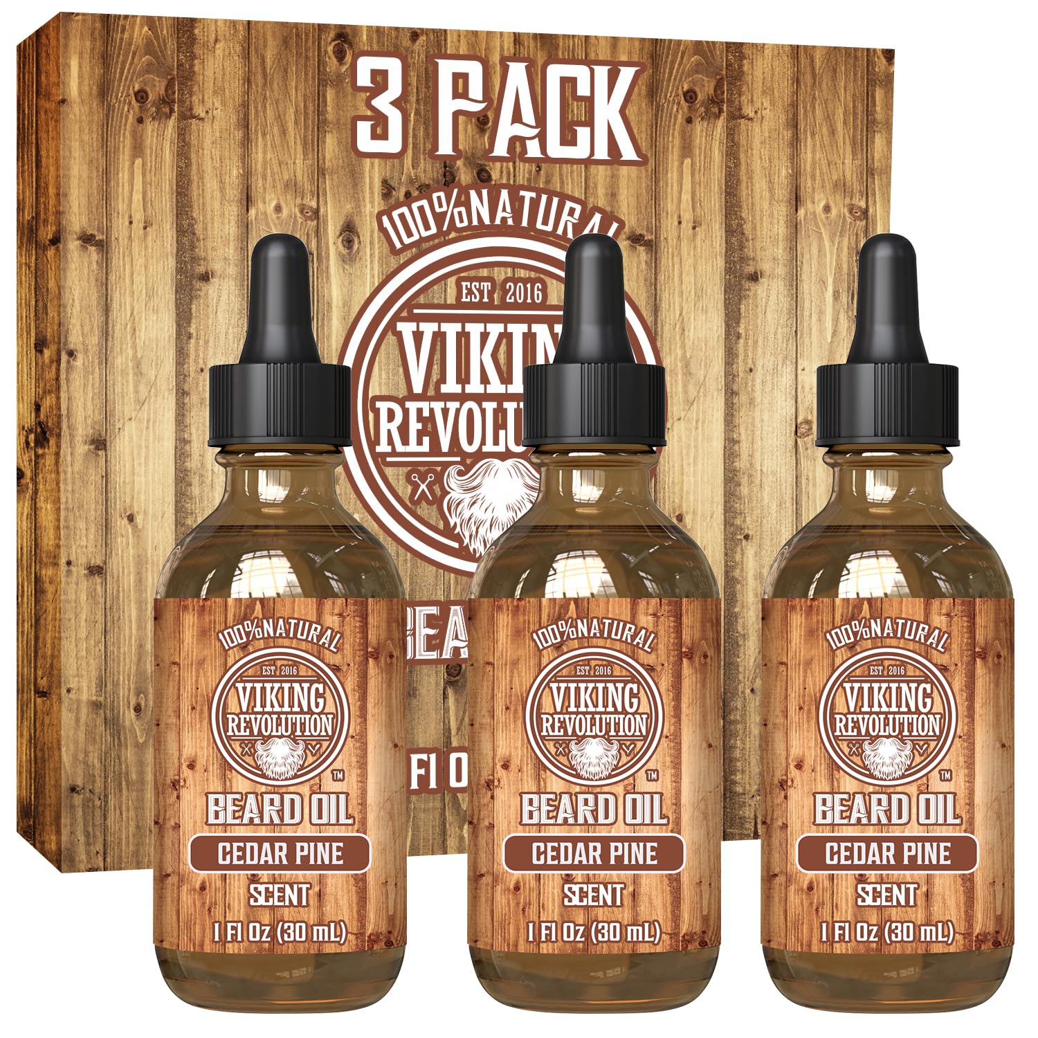 Viking Revolution Men'S Beard Oil - Natural Argan And Jojoba Blend, Softens And Strengthens Facial Hair (Cedar And Pine, 3 Pack)