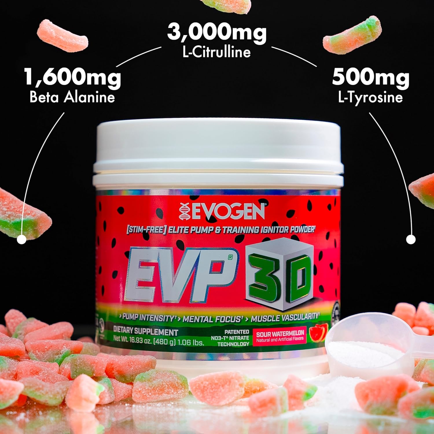 Evogen Evp 3D - Stim Free Pre Workout Powder For Men & Women | Sugar Free Non Stim Preworkout With Beta Alanine And Creatine For Energy & Pump | Sour Watermelon | 40 Servings : Health & Household