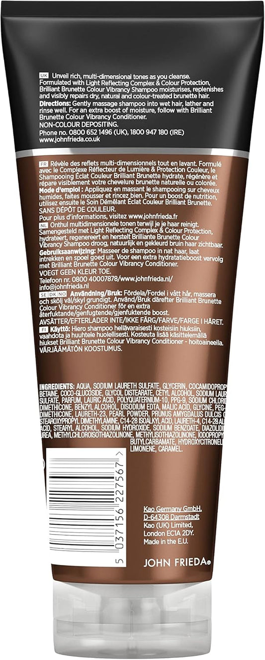 John Frieda Brilliant Brunette Colour Vibrancy Shampoo, Moisturising And Smoothing For Brown Hair, Aloe Vera, 250 Ml (Pack Of 1)