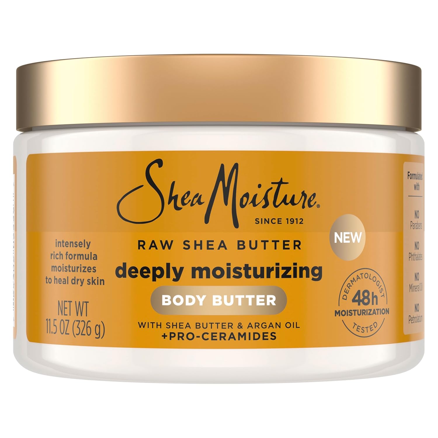 Sheamoisture Deeply Moisturizing Body Butter With Raw Shea Butter, Argan Oil And Pro-Ceramides, Rich Hydration & Healing Of Dry Skin, 48H Moisturizing 11.5 Oz