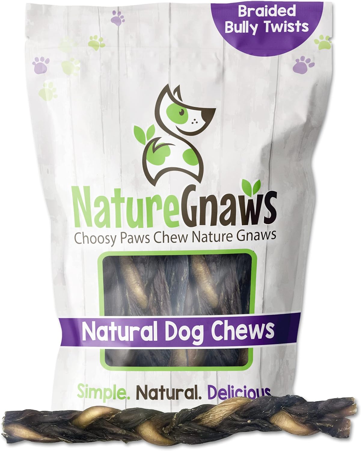 Nature Gnaws Braided Bully Twists For Dogs 11-12" (5 Count) - Long Lasting For Aggressive Chewers And Large Dogs - Natural Beef Dog Chew Bones