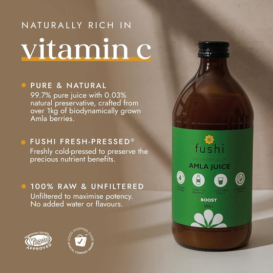 Fushi Amla Juice 500Ml | Fresh-Pressed, Wild Harvested Indian Gooseberry | Natural, White | No Artificial Sweeteners, Flavours, Or Colours
