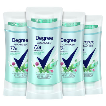 Degree Antiperspirant Deodorant 72-Hour Sweat and Odor Protection Mint and Wild Flower Antiperspirant for Women with MotionSense Technology 2.6 oz 4 Count
