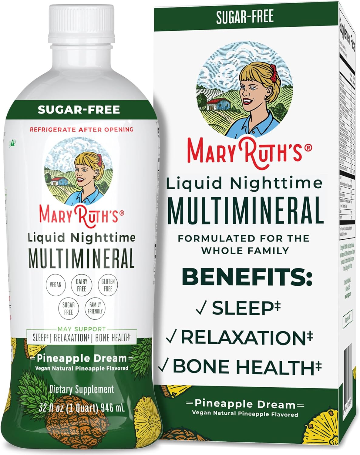 MaryRuth Organics Nighttime Liquid Multimineral Sleep Supplement, Sugar Free, Calm Magnesium Citrate Sleep, NO Melatonin, Calcium Magnesium Zinc, 4 Flavors Available, Vegan, Gluten Free, 32 Servings