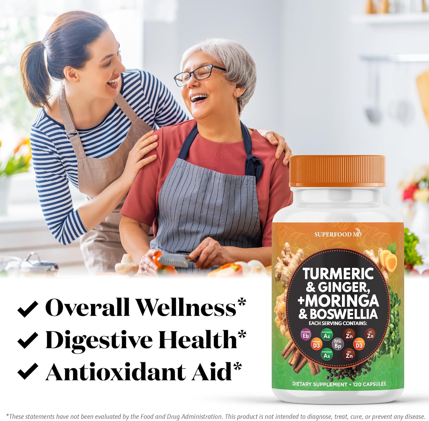Turmeric Moringa 50000Mg Supplement | Ginger Boswellia 3000Mg Saffron 2000Mg Holy Basil- Joint Support Supplement For Women And Men With Ceylon Cinnamon, Quercetin, Tart Cherry- 360 Count : Health & Household