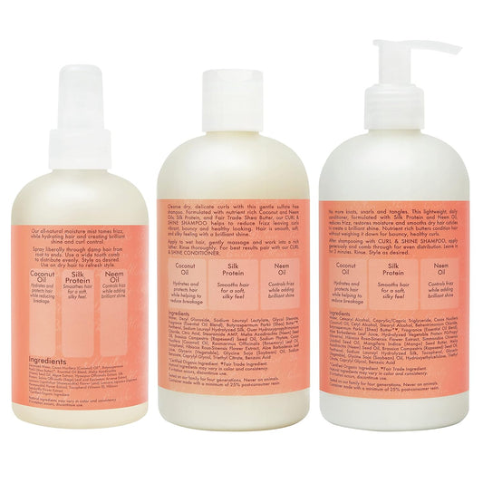 Sheamoisture Moisturize And Define Shampoo, Conditioner, And Curl And Shine Mist For Curly Hair Care Coconut And Hibiscus With Shea Butter And Coconut Oil