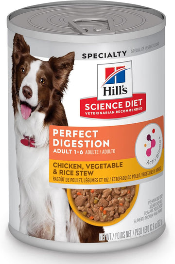 Hill'S Science Diet Perfect Digestion, Adult 1-6, Digestive Support, Wet Dog Food, Chicken, Vegetable & Rice Stew, 12.5 Oz Can, Case Of 12