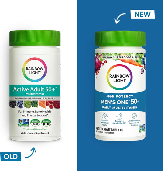 Rainbow Light Multivitamin For Men 50+, Vitamin C, D & Zinc, Probiotics, Men'S One 50+ Multivitamin Provides High Potency Immune Support, Non-Gmo, Vegetarian, 90 Tablets