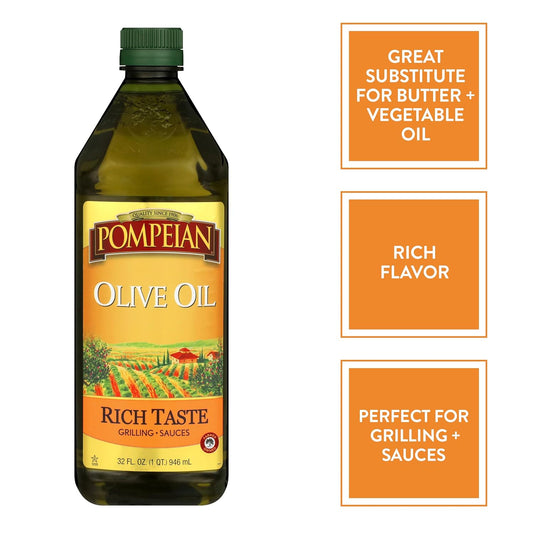 Pompeian Rich Taste Olive Oil, Full Flavor, Perfect For Grilling & Sauces, Naturally Gluten Free, Non-Allergenic, Non-Gmo, 32 Fl. Oz