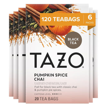 Tazo Pumpkin Spice Chai Black Tea Bags, Moderate Caffeinated Tea, 120 Total Tea Bags (20Ct - Pack Of 6)