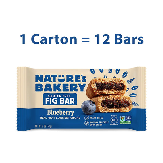 Nature'S Bakery Gluten Free Fig Bars, Blueberry, 1- 12 Count Box Of 2Oz Twin Packs (12 Packs), Vegan Snacks, Non-Gmo