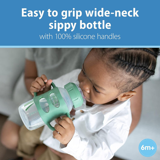 Dr. Brown'S Milestones Wide-Neck Sippy Spout Bottle With 100% Silicone Handles, Easy-Grip Handles With Soft Sippy Spout, 9Oz/270Ml, Green, 1-Pack, 6M+