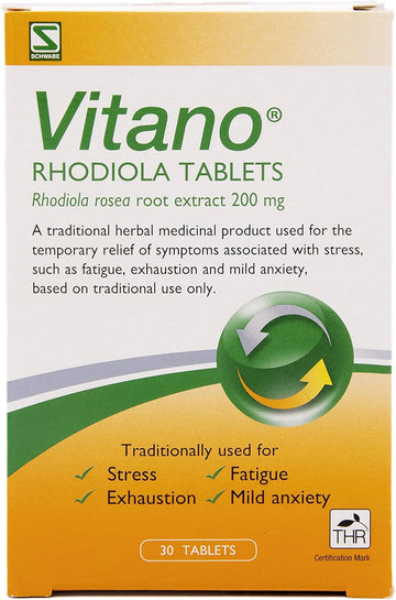 Schwabe Pharma - Vitano - Rhodiola Rosea Root Extract 200Mg - Traditionally Used For Relief Of Stress, Fatigue, Exhaustion, Mild Anxiety - Vegan Friendly - 30 Tablets