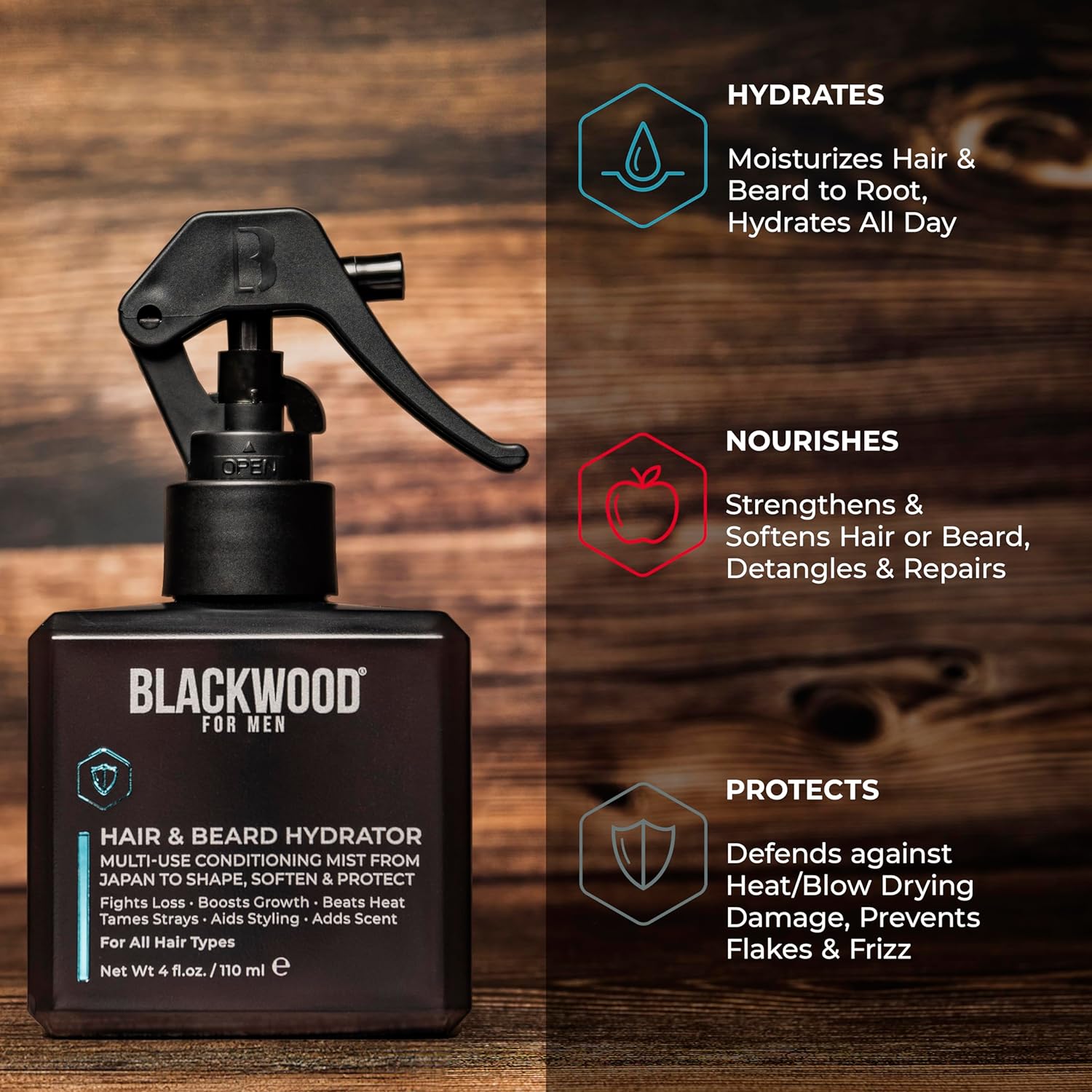 Blackwood For Men Hair & Beard Hydrator Spray - Vegan & Natural Leave-In Conditioner - Moisturizes, Texturizes, & Detangles - Ideal for Beard Growth and Care - Men's Grooming Essential (4 oz.) : Beauty & Personal Care